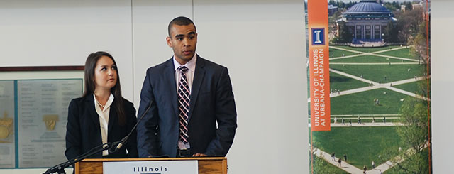 students at podium