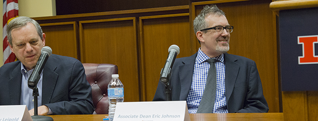 Professors speak on a panel