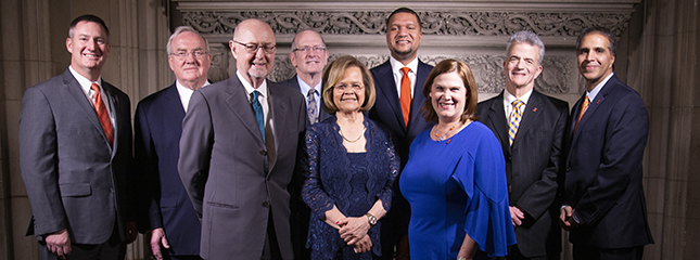 2019 Alumni Award winners with Assistant Dean for Advancement Bill Turner and Dean Vikram Amar