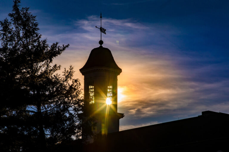 The sun rises over the Illini Union. The Illini Union, which was dedicated in 1941, serves students and the campus in many ways, including housing the Illini Union Hotel, a credit union, a convenience store, information services, CITES (Campus IT) instructional facility, quick-service restaurants, a bowling alley and arcade, student performance spaces, and office space for Registered Student Organizations, student government, Student Legal Services, Student Tenant Union, LGBT Resource Center, and Union administration.
